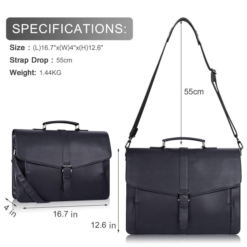 ESTARER Men's Leather Briefcase 15.6 Inch Laptop Computer Bag for Office/Business/Travel, Large Satchel Professional Pu Leather Messenger Shoulder Bag, Black - Image 3